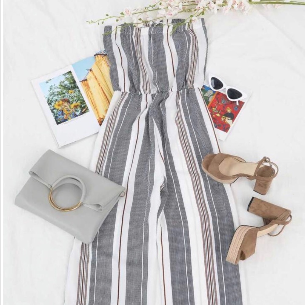 Striped strapless jumpsuit
